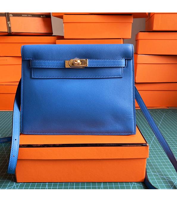 Hermes Kelly 22cm DanSe Hydra Blue Original Swift Leather Golden Metal Handbag