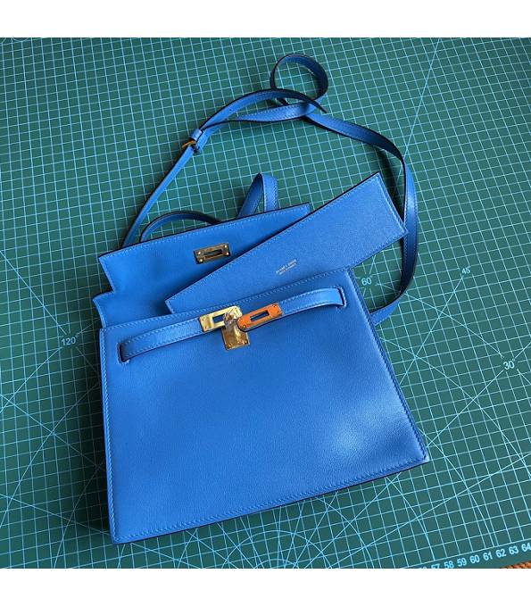 Hermes Kelly 22cm DanSe Hydra Blue Original Swift Leather Golden Metal Handbag