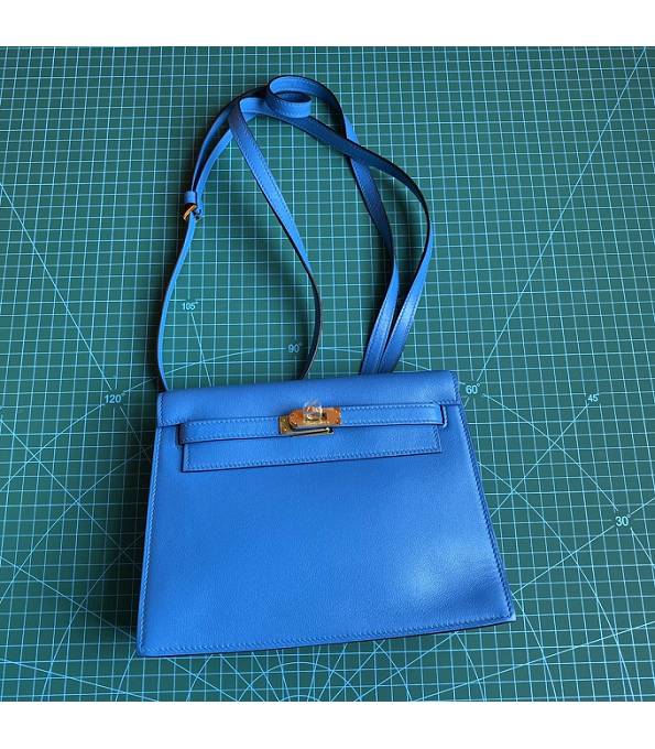 Hermes Kelly 22cm DanSe Hydra Blue Original Swift Leather Golden Metal Handbag