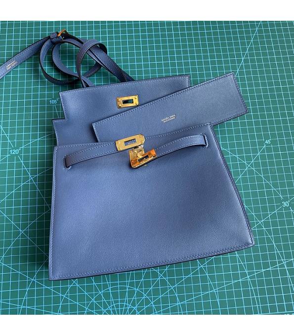Hermes Kelly 22cm DanSe Greece Blue Original Swift Leather Golden Metal Handbag