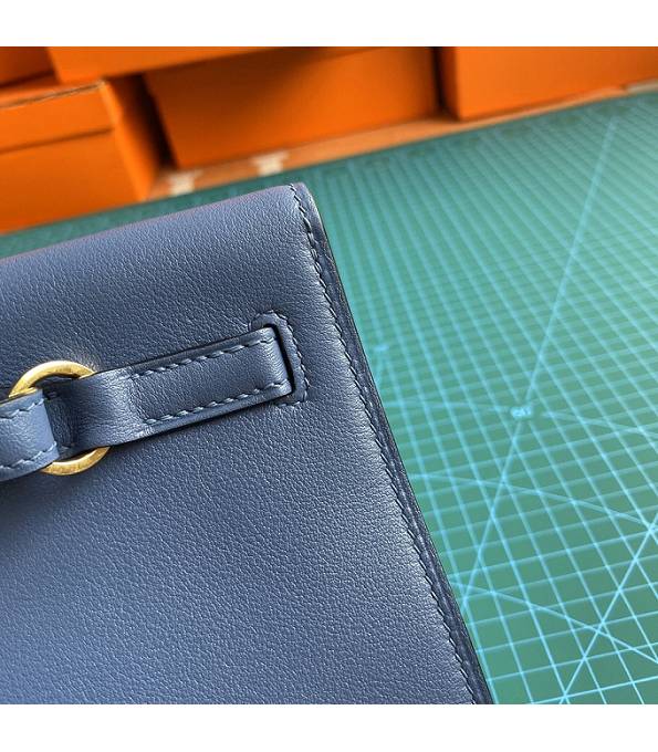 Hermes Kelly 22cm DanSe Greece Blue Original Swift Leather Golden Metal Handbag