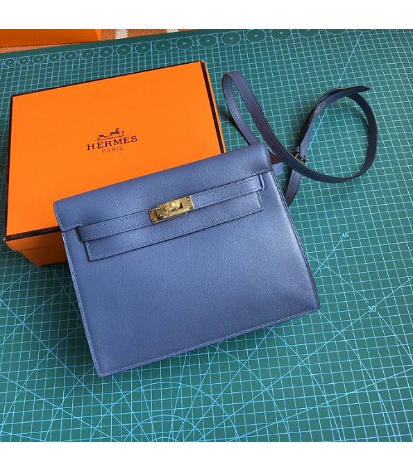 Hermes Kelly 22cm DanSe Greece Blue Original Swift Leather Golden Metal Handbag
