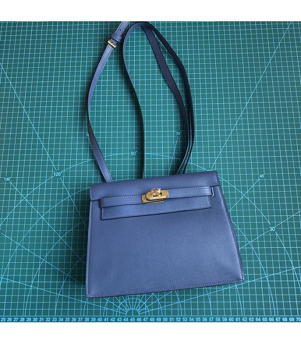 Hermes Kelly 22cm DanSe Greece Blue Original Swift Leather Golden Metal Handbag