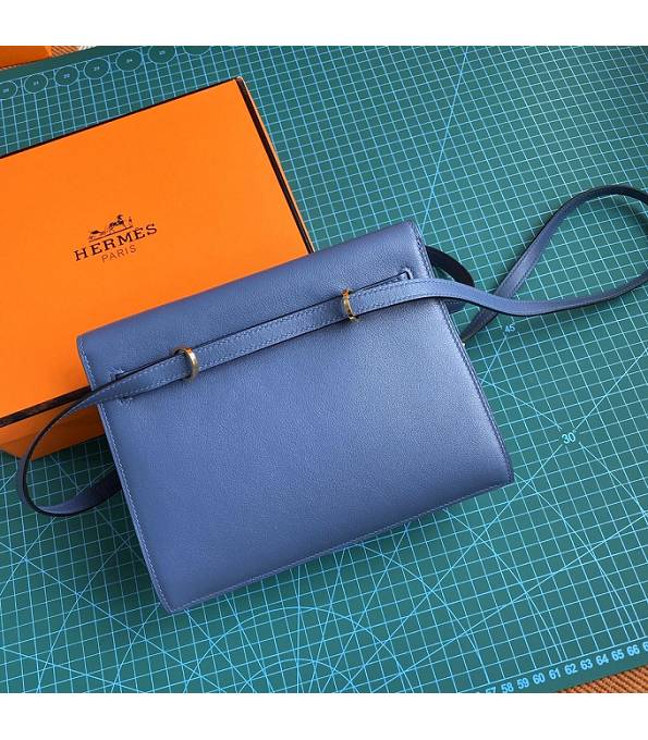 Hermes Kelly 22cm DanSe Greece Blue Original Swift Leather Golden Metal Handbag