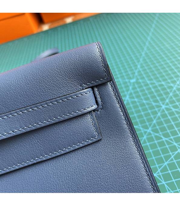 Hermes Kelly 22cm DanSe Greece Blue Original Swift Leather Golden Metal Handbag