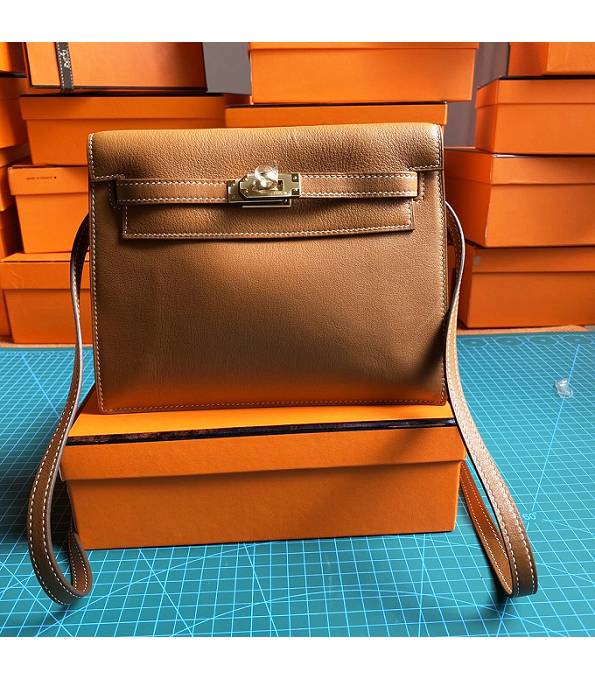 Hermes Kelly 22cm DanSe Golden Brown Original Swift Leather Golden Metal Handbag