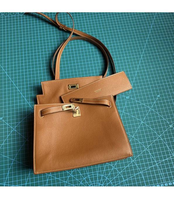 Hermes Kelly 22cm DanSe Golden Brown Original Swift Leather Golden Metal Handbag