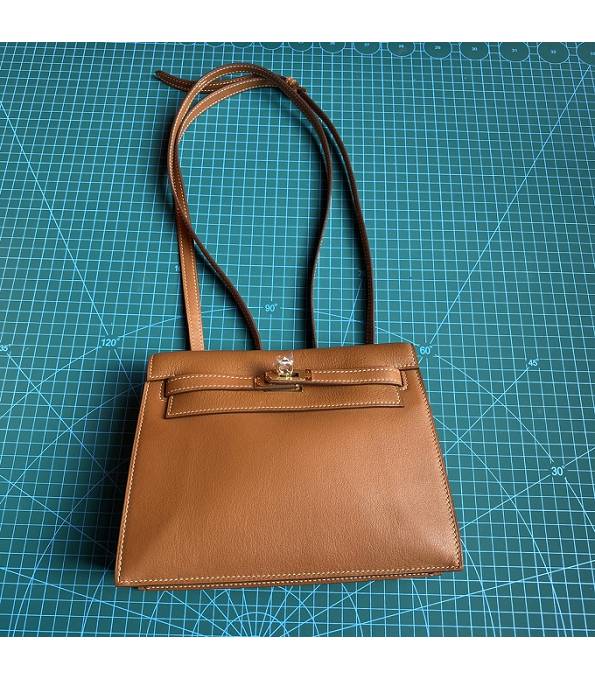 Hermes Kelly 22cm DanSe Golden Brown Original Swift Leather Golden Metal Handbag