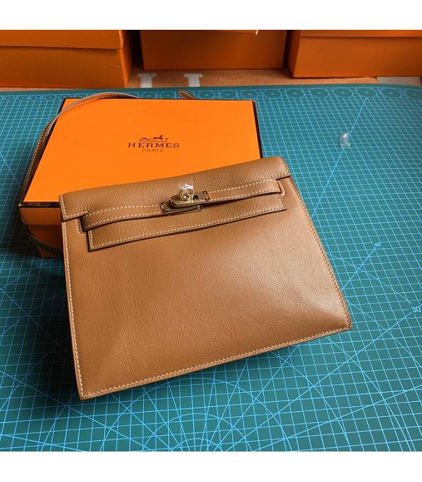 Hermes Kelly 22cm DanSe Golden Brown Original Swift Leather Golden Metal Handbag