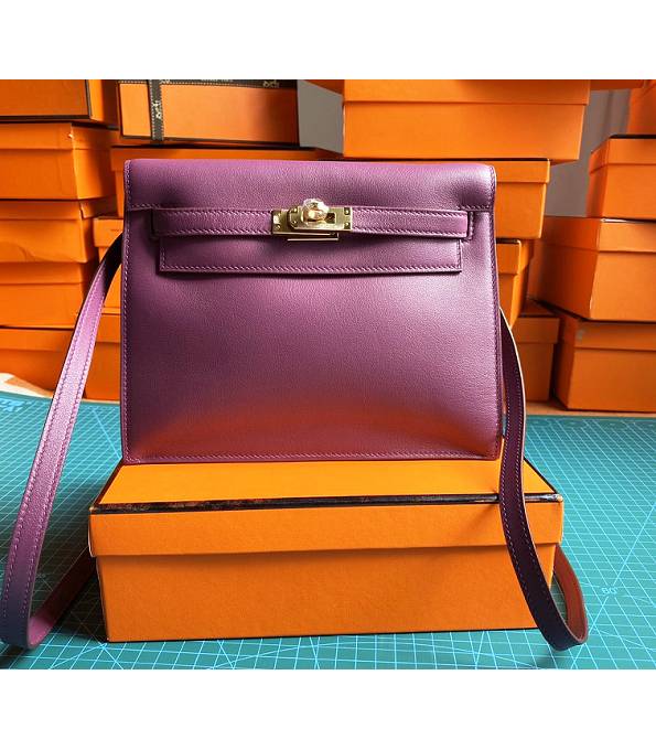 Hermes Kelly 22cm DanSe Actinia Purple Original Swift Leather Golden Metal Handbag