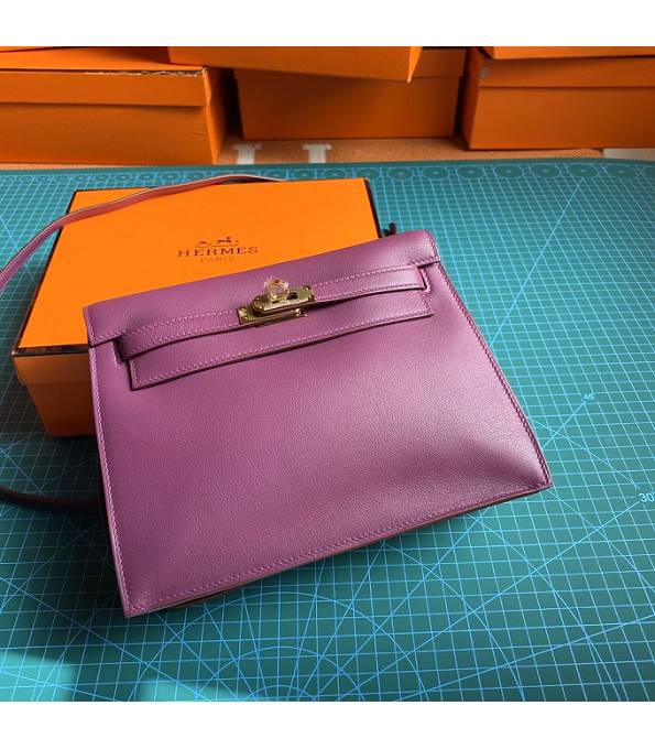Hermes Kelly 22cm DanSe Actinia Purple Original Swift Leather Golden Metal Handbag