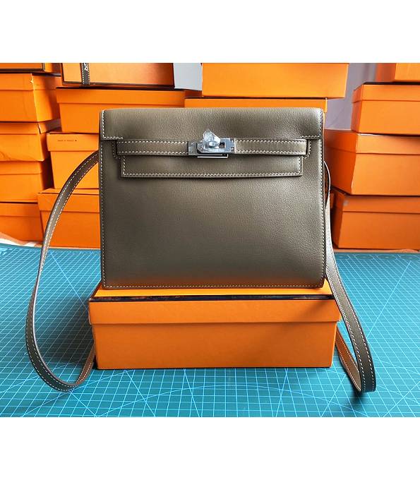 Hermes Kelly 22cm DanSe Elephant Grey Original Swift Leather Silver Metal Handbag