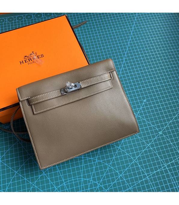 Hermes Kelly 22cm DanSe Elephant Grey Original Swift Leather Silver Metal Handbag
