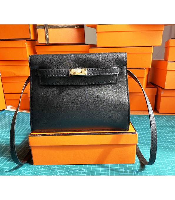 Hermes Kelly 22cm DanSe Black Original Swift Leather Golden Metal Handbag