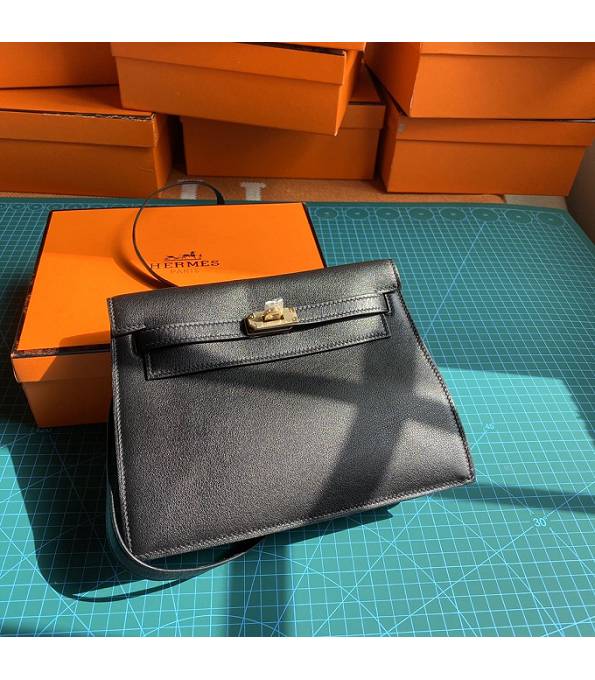 Hermes Kelly 22cm DanSe Black Original Swift Leather Golden Metal Handbag