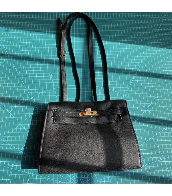 Hermes Kelly 22cm DanSe Black Original Swift Leather Golden Metal Handbag