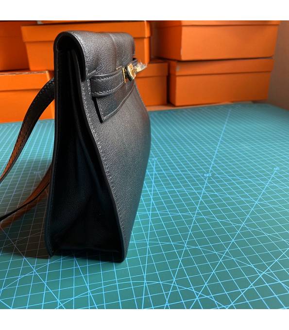 Hermes Kelly 22cm DanSe Black Original Swift Leather Golden Metal Handbag