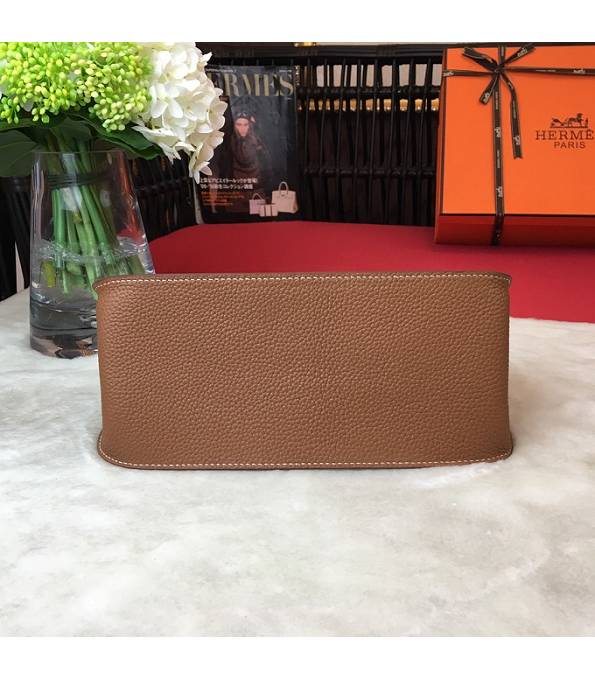 Hermes Small Jypsiere Brown Original Litchi Veins Calfskin Leather Messenger Bag Silver Metal