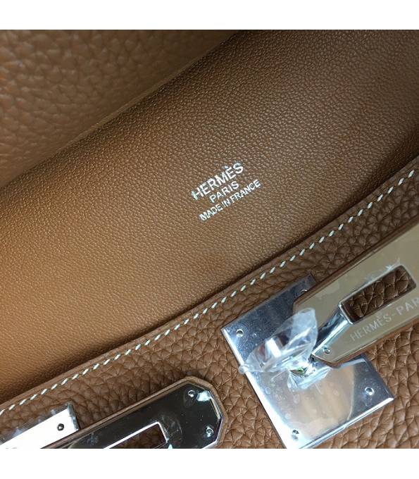 Hermes Small Jypsiere Brown Original Litchi Veins Calfskin Leather Messenger Bag Silver Metal
