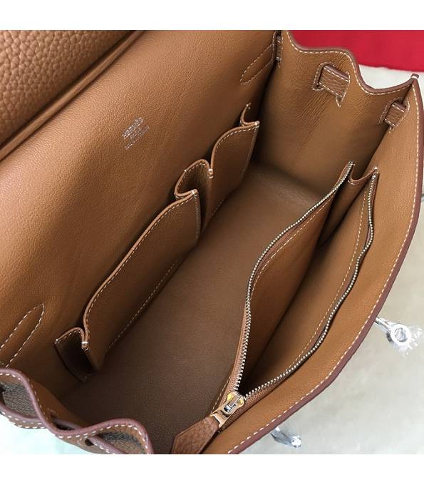 Hermes Small Jypsiere Brown Original Litchi Veins Calfskin Leather Messenger Bag Silver Metal