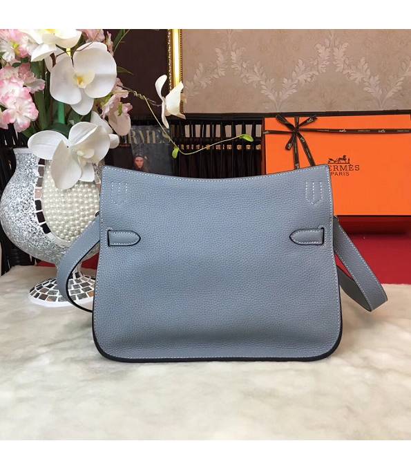 Hermes Small Jypsiere Grey Blue Original Litchi Veins Calfskin Leather Messenger Bag Silver Metal