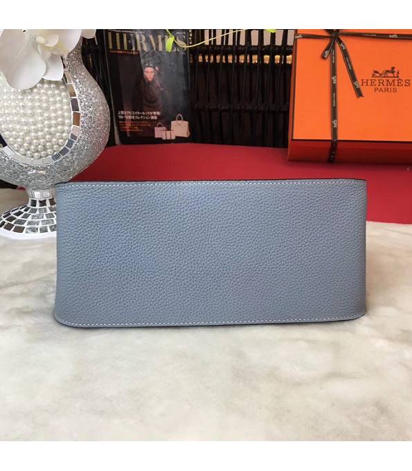 Hermes Small Jypsiere Grey Blue Original Litchi Veins Calfskin Leather Messenger Bag Silver Metal
