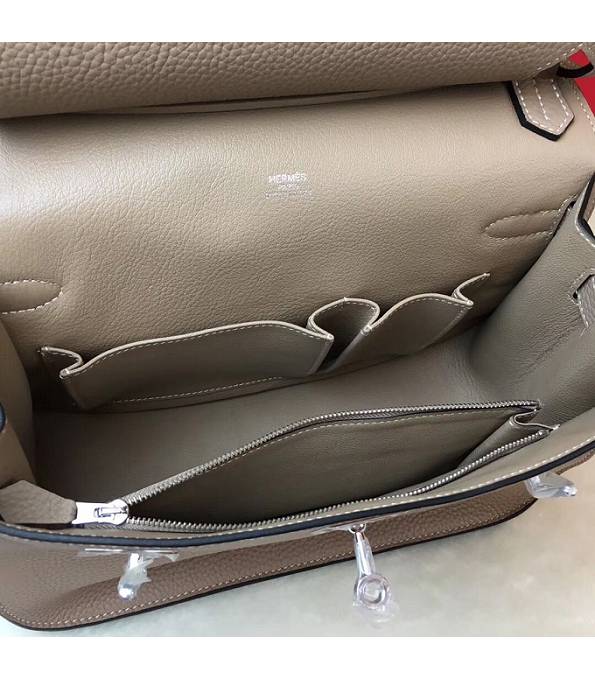Hermes Small Jypsiere Elephant Grey Original Litchi Veins Calfskin Leather Messenger Bag Silver Metal