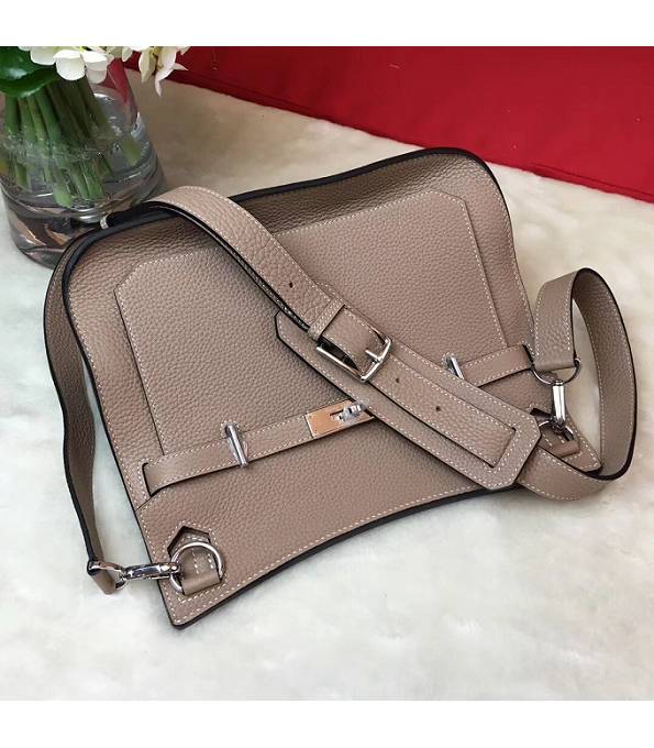 Hermes Small Jypsiere Elephant Grey Original Litchi Veins Calfskin Leather Messenger Bag Silver Metal