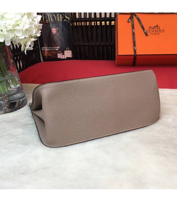 Hermes Small Jypsiere Elephant Grey Original Litchi Veins Calfskin Leather Messenger Bag Silver Metal