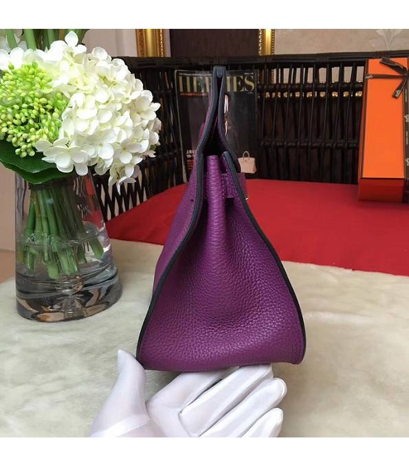 Hermes Small Jypsiere Actinia Purple Original Litchi Veins Calfskin Leather Messenger Bag Silver Metal