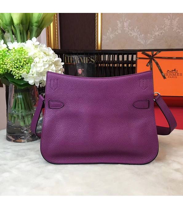 Hermes Small Jypsiere Actinia Purple Original Litchi Veins Calfskin Leather Messenger Bag Silver Metal