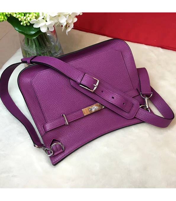 Hermes Small Jypsiere Actinia Purple Original Litchi Veins Calfskin Leather Messenger Bag Silver Metal