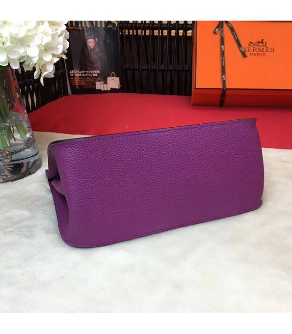Hermes Small Jypsiere Actinia Purple Original Litchi Veins Calfskin Leather Messenger Bag Silver Metal