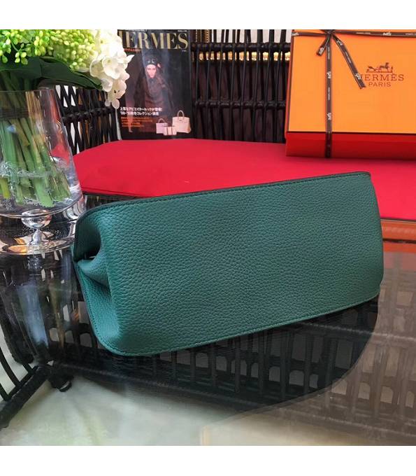 Hermes Small Jypsiere Dark Green Original Litchi Veins Calfskin Leather Messenger Bag Silver Metal