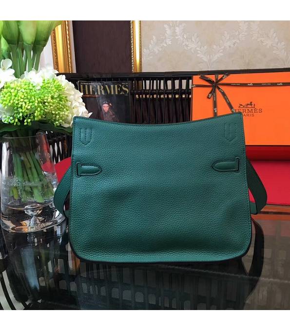 Hermes Small Jypsiere Dark Green Original Litchi Veins Calfskin Leather Messenger Bag Silver Metal