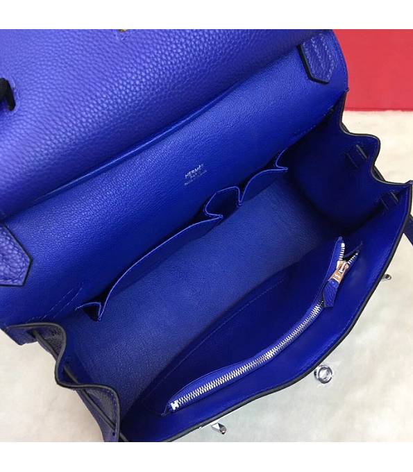 Hermes Small Jypsiere Electric Blue Original Litchi Veins Calfskin Leather Messenger Bag Silver Metal