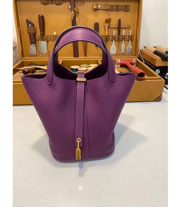 Hermes Mini Picotin Lock MM Bag Actinia Purple Imported Swift Leather