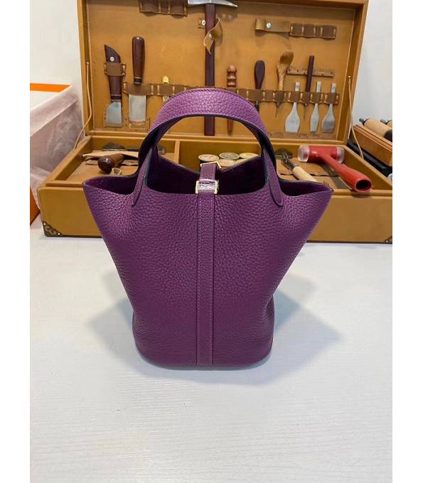 Hermes Mini Picotin Lock MM Bag Actinia Purple Imported Swift Leather