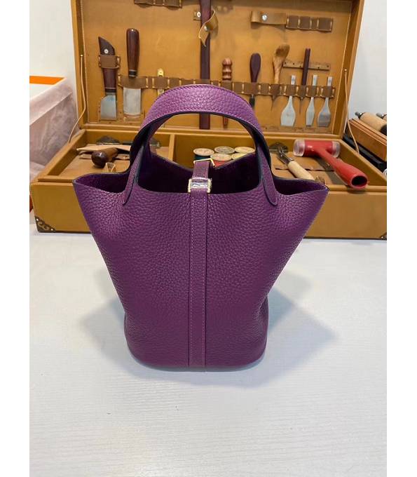 Hermes Mini Picotin Lock MM Bag Actinia Purple Imported Swift Leather