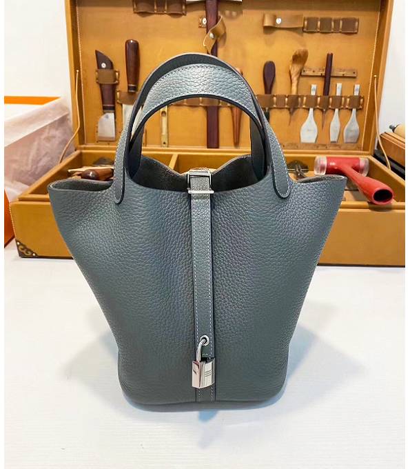 Hermes Mini Picotin Lock MM Bag Grey Green Imported Swift Leather