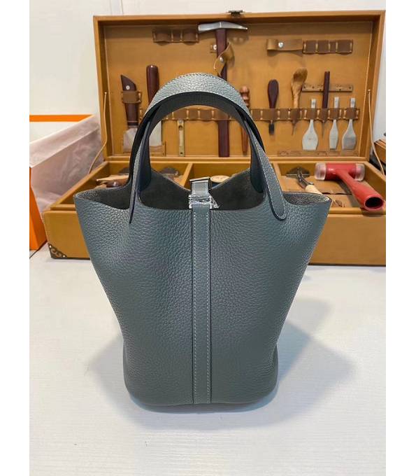 Hermes Mini Picotin Lock MM Bag Grey Green Imported Swift Leather