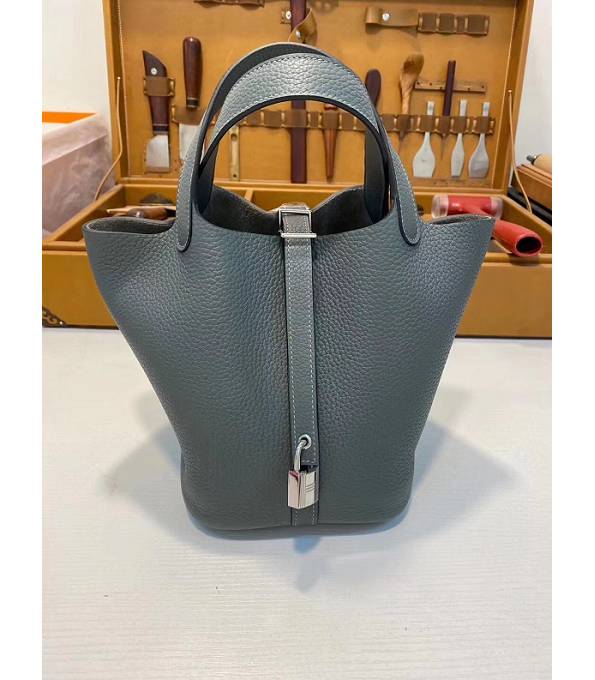 Hermes Mini Picotin Lock MM Bag Grey Green Imported Swift Leather