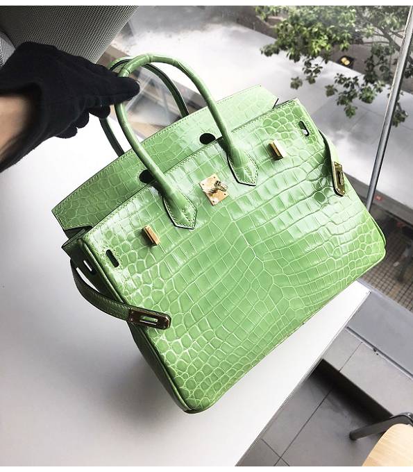 Hermes Birkin 25cm Bag Apple Green Original Ostrich Leather Golden Metal