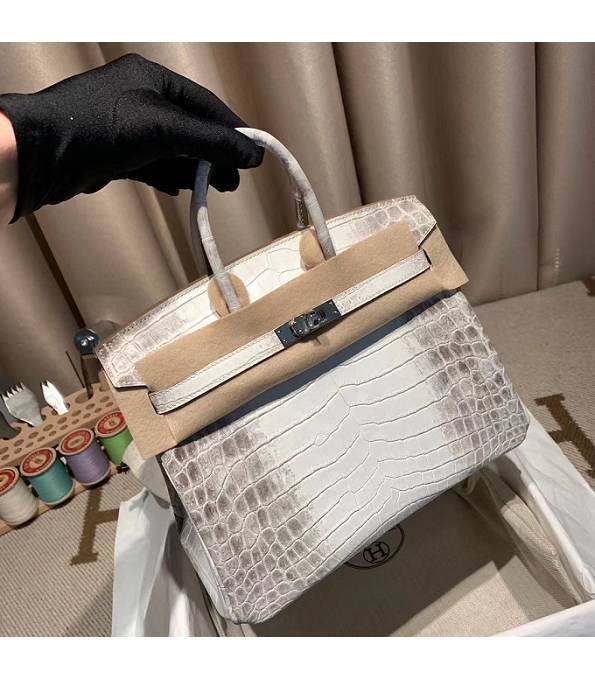 Hermes Birkin 25cm Bag White Real Croc Leather Silver Metal