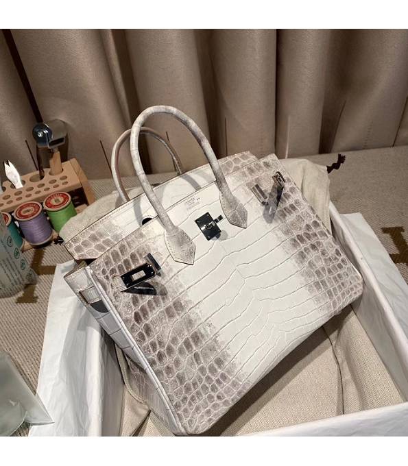 Hermes Birkin 25cm Bag White Real Croc Leather Silver Metal