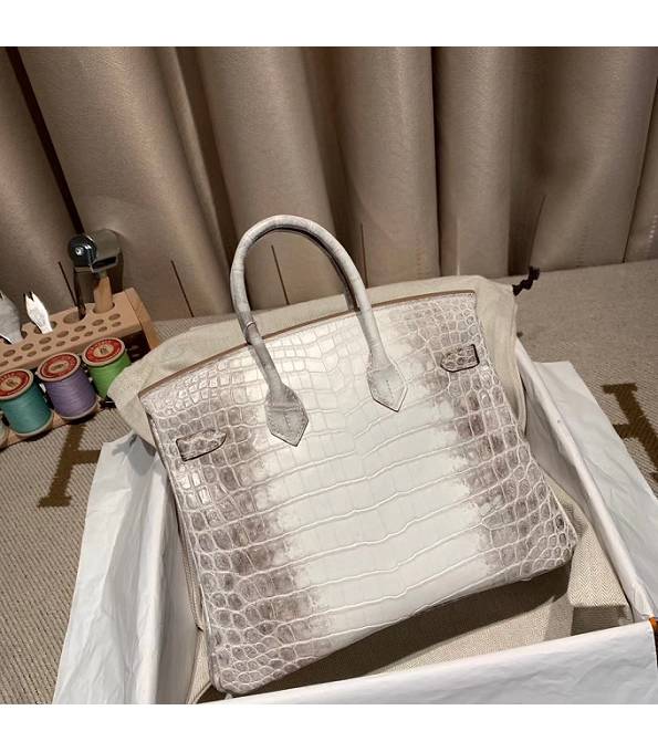 Hermes Birkin 25cm Bag White Real Croc Leather Silver Metal