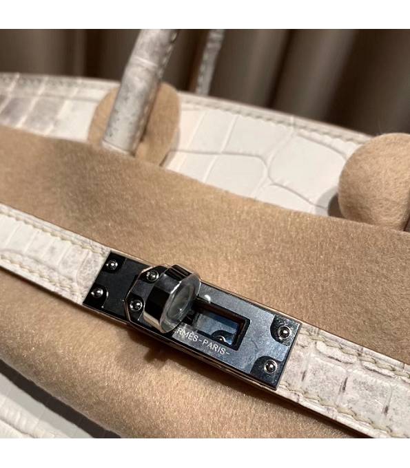 Hermes Birkin 25cm Bag White Real Croc Leather Silver Metal