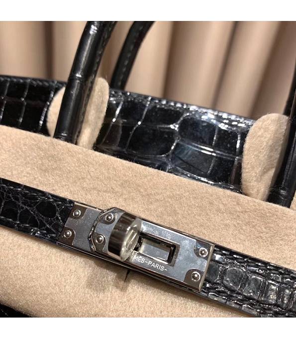 Hermes Birkin 25cm Bag Black Real Croc Leather Silver Metal