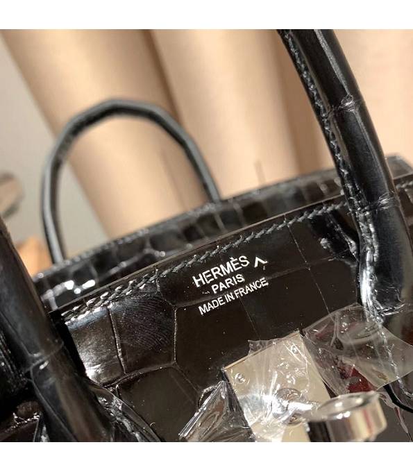 Hermes Birkin 25cm Bag Black Real Croc Leather Silver Metal