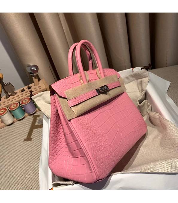 Hermes Birkin 25cm Bag Cherry Pink Real Croc Leather Silver Metal